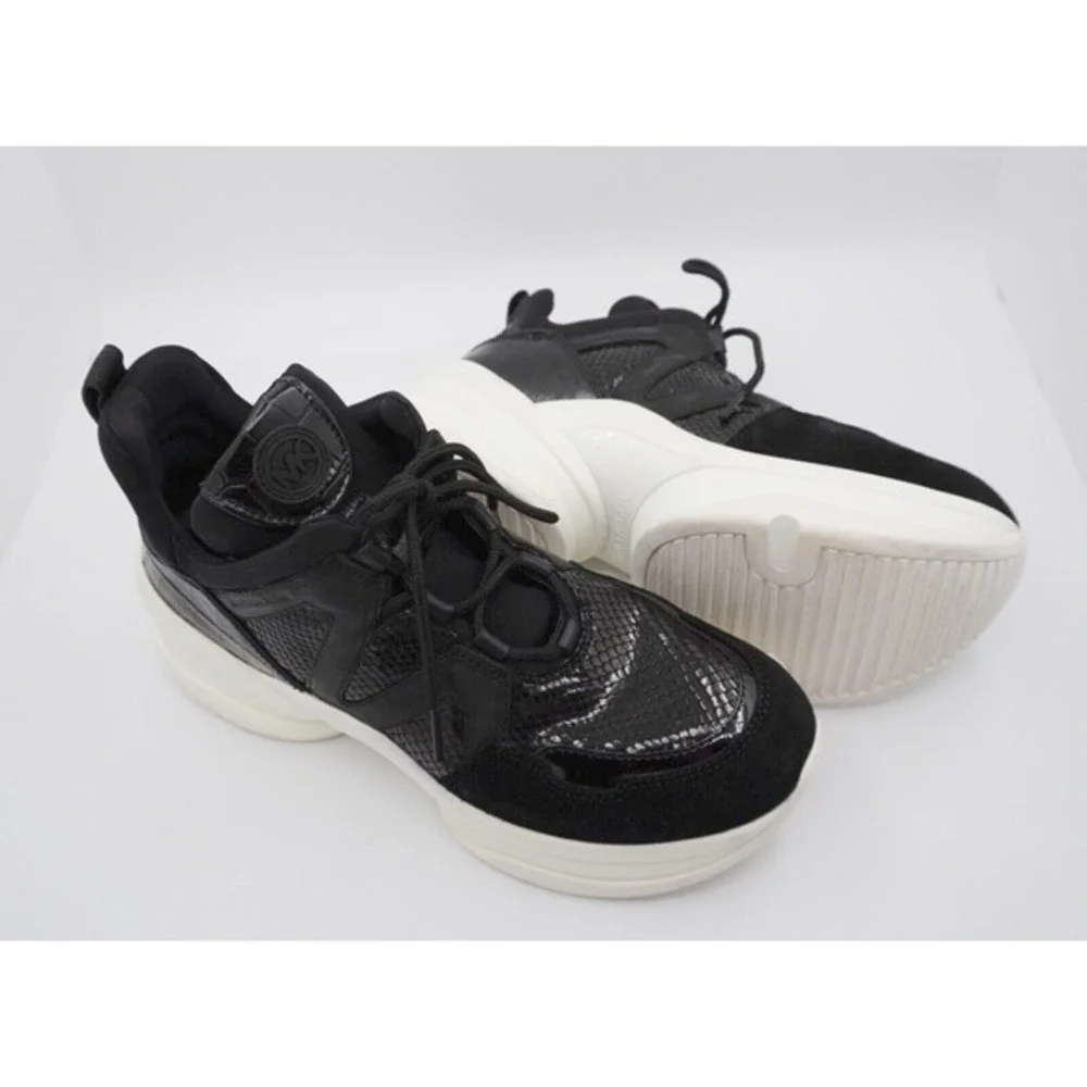 Michael Kors Olympia Trainer Black‎ Snake Embossed Platform Sneakers 11 36-16